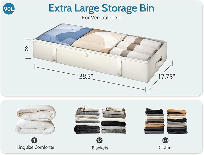 2-Pack Under Bed Storage Containers, 8 Inches Tall Underbed Clothes Storage - Image 2
