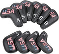 Golf Builder Black Leather USA Golf Club Iron Wedge Head Covers Fit All Brands by Golf+Builder