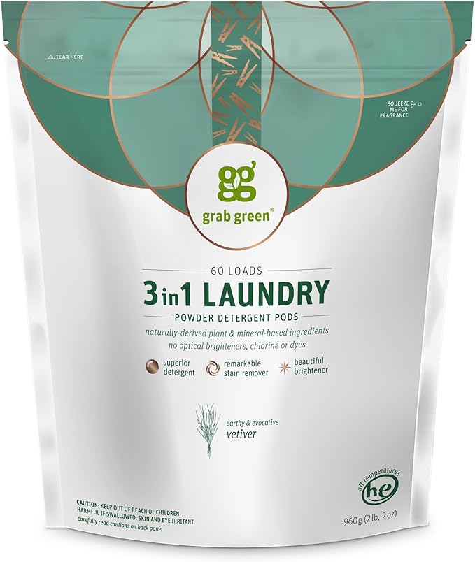 Grab Green 3-in-1 Laundry Detergent Pods, Vetiver Scent, Plant and Mineral Based - Image 2