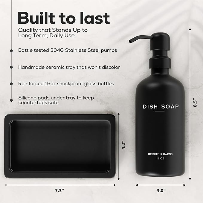 Black Glass Hand and Dish Soap Dispenser Set by Brighter Barns - Image 3