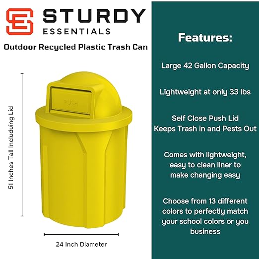 42 Gallon Circle 100% Recycled Plastic Heavy Duty Outdoor Commercial Trash Can - Image 2