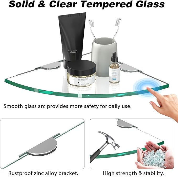 Corner Glass Shower Caddy 2 Pack 8MM-Thick Tempered Glass Shelf No Drilling - Image 6