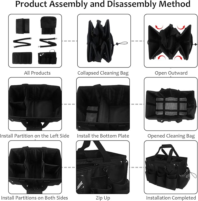 Qivine Cleaning Caddy with Handle, Cleaning Supply Caddy Foldable Tool Bag - Image 7