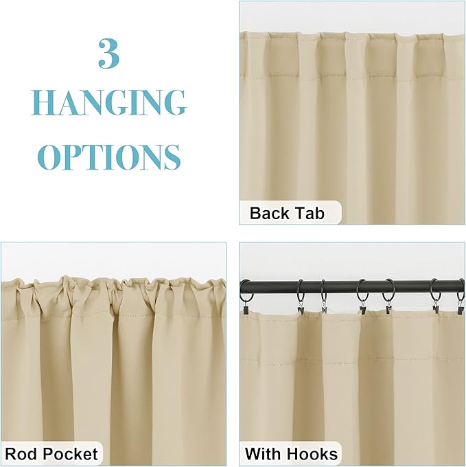 RYB HOME Short Blackout Curtains 63 inches, Solid Heavy Duty Small Window - Image 6