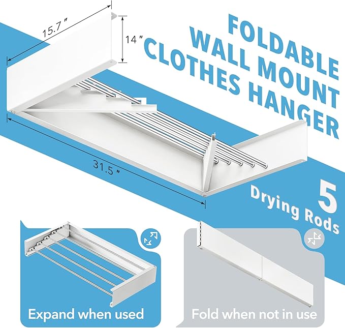 Drying Rack Clothing, Clothes Drying Rack Wall Mounted, Collapsible Hanging - Image 3
