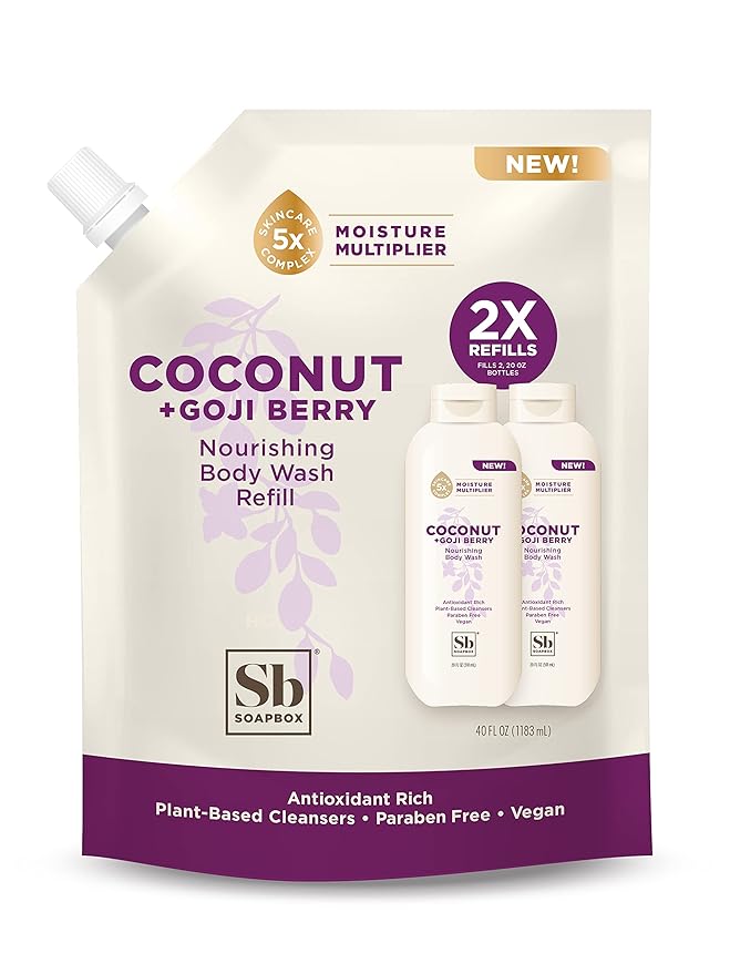 Soapbox Body Wash Refill, Coconut + Goji Berry Body Wash Refill Pack, Bulk Soap by Soapbox