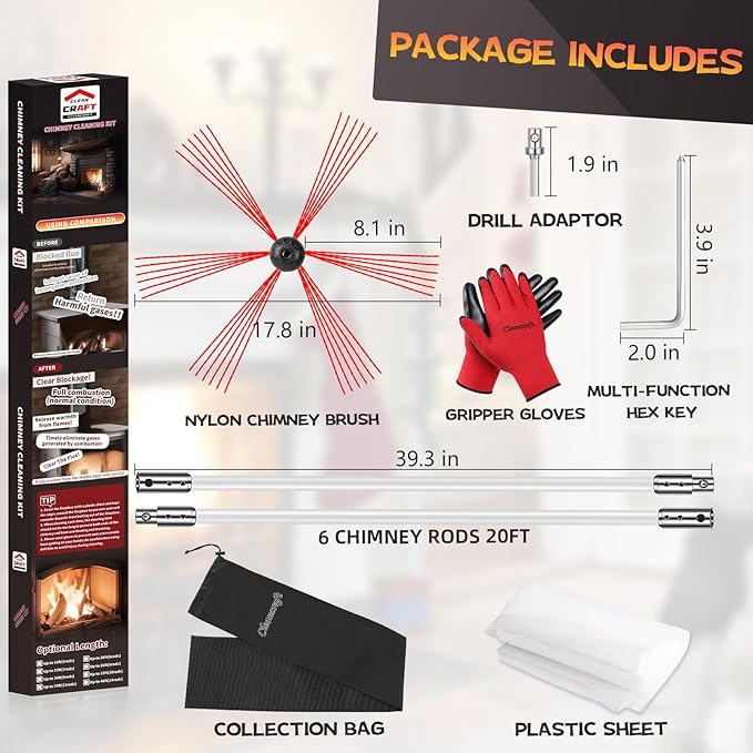 20 Feet Chimney Sweep Kit, Chimney Cleaning Kit - Image 2