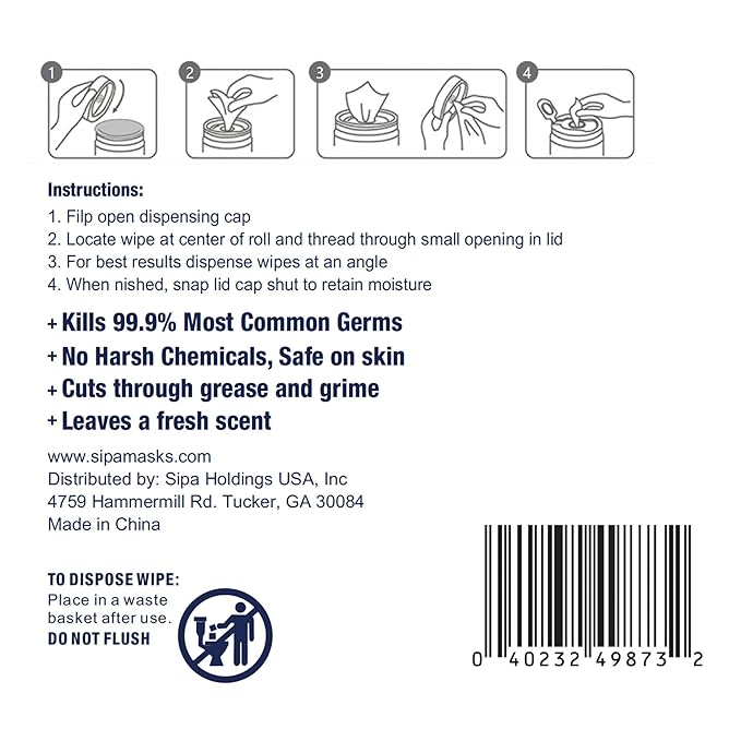 SIPA Hand Sanitizing Wipes 100 WIPES/CANISTER, Soft Textured Wipes, Fresh - Image 5