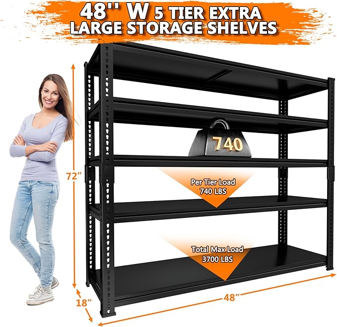 Storage Shelves Heavy Duty 2 PCS, 5-tier Adjustable Metal Industrial Utility - Image 3