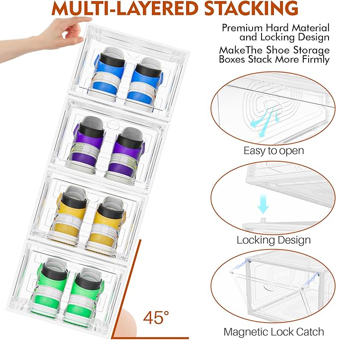 6 Pack Thicken Shoe Organizer Stackable, Upgraded Sturdy Shoe Storage Box - Image 3