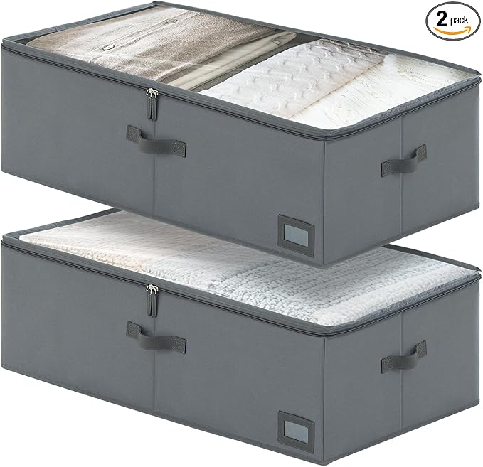 10-Inch Under Bed Storage Containers | Sturdy Sidewalls | Clear Cover & Label by PLUMGEAN