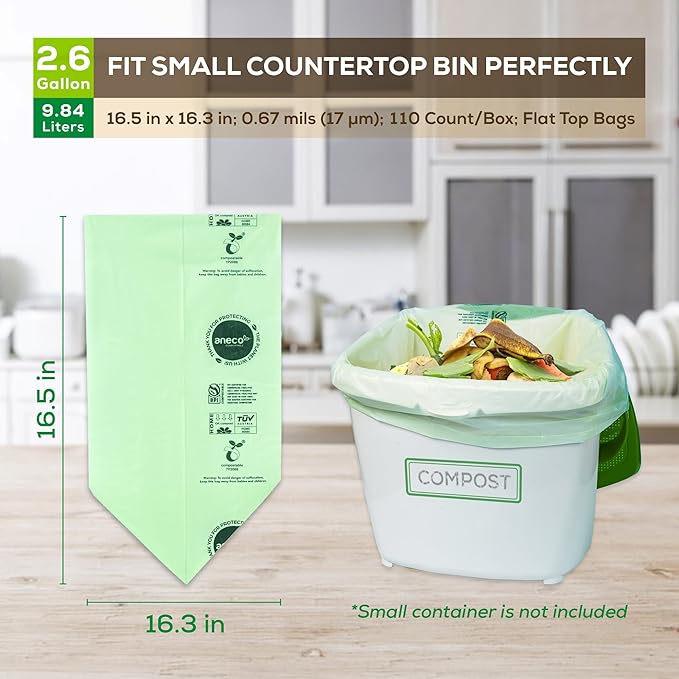 ANECO 100% Compostable Waste Bags 2.6 Gallon, Extra Thick Kitchen Small Compost - Image 7