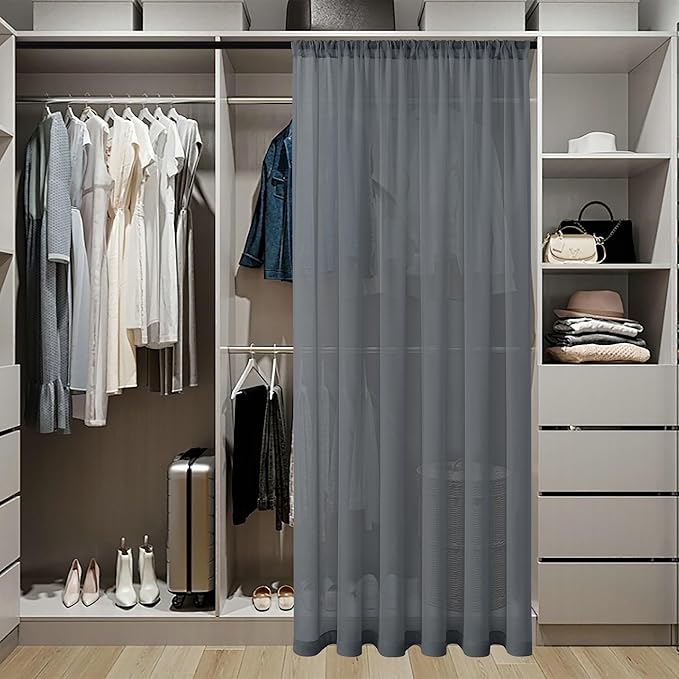 Tollpiz Sheer Door Curtains Closet Linen Textured Curtains Sheer Doorway Light - Image 3