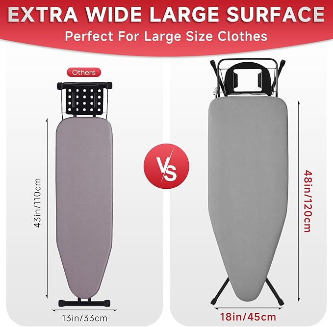 Extra Wide Full Size Ironing Board 57" L X18 W, Foldable Adjustable Iron Board - Image 2