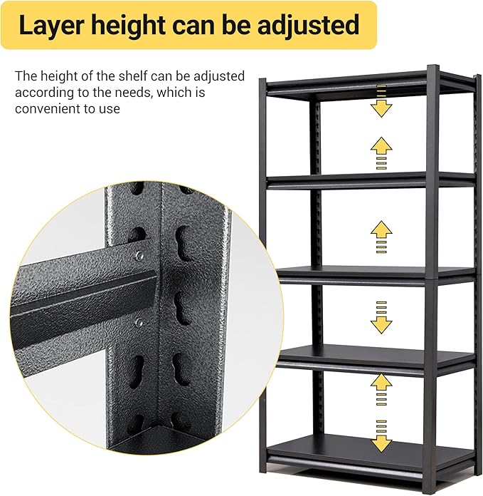 Heavy Duty Garage Shelving, Metal Storage Shelves, Adjustable 5 Tier Metal - Image 4