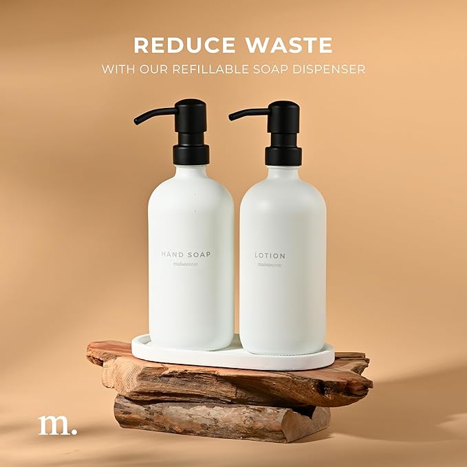MaisoNovo Soap Dispenser 3-Piece Set | 16.9oz White Bottles - Image 7