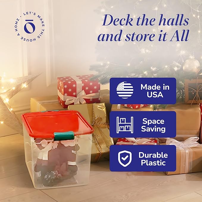 HOMZ 4-Pack Holiday Tote, Plastic Storage Organizer Bins - Image 5
