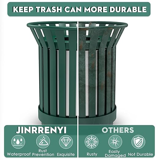 Round Heavy Duty Outdoor Trash Can, Large Metal Slatted Garbage Can - Image 4
