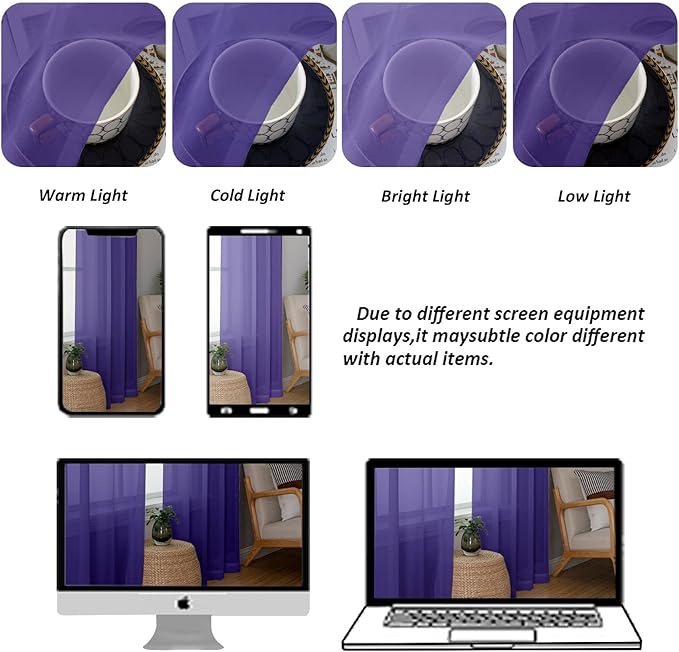 Chyhomenyc Purple Sheer Curtains 78 Inches Long 2 Panels Set - Image 3