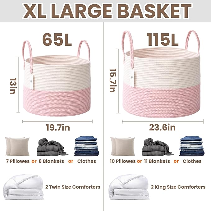 Woven Blanket Basket, 115L Large Rope Storage Bin - Image 2