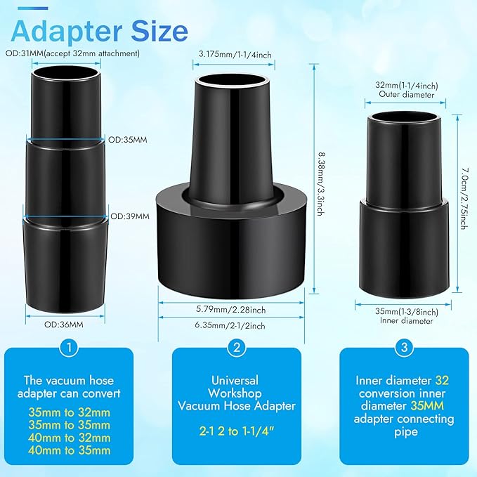 6 Pcs Vacuum Attachments Accessories VAC Attachments 1.25'' 25mm and 36mm Shop - Image 3