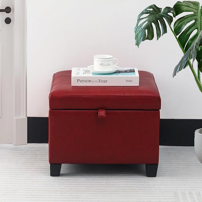 Adeco Faux Leather Storage Ottoman - Image 2