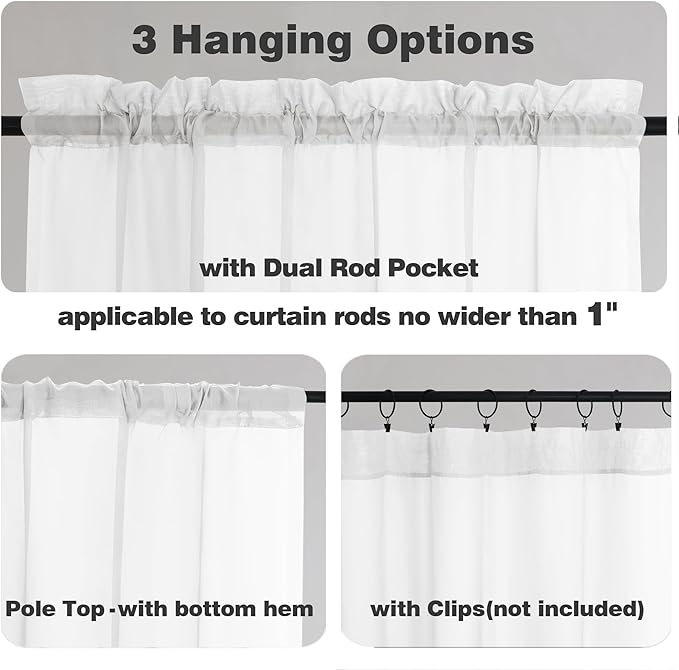 Chyhomenyc White Sheer Curtains 36 inch Length 2 Panels Set, Light Filtering - Image 5