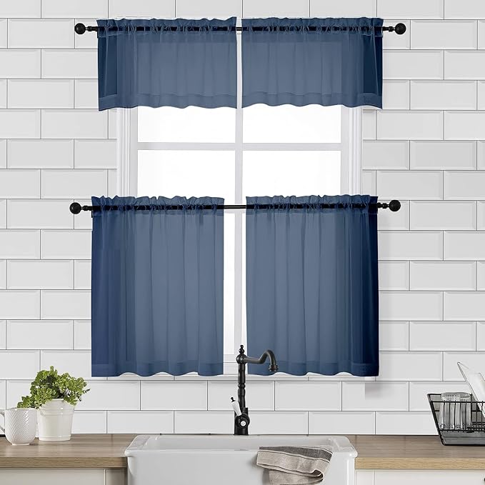 Chyhomenyc Sheer Curtains Tiers 42W x 24L Inches 2 Pieces, Light Filtering - Image 2