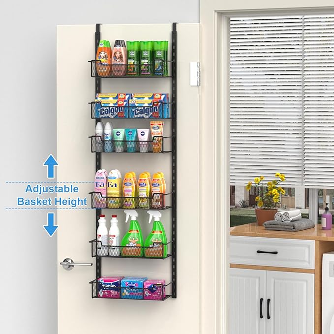 12.3" W Narrow Over the Door Pantry Organizer, 6-Tier Over the Door Organizer - Image 2