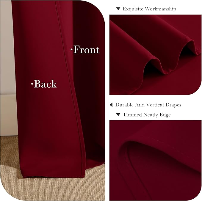 PONY DANCE Christmas Burgundy Red Blackout Curtains and Drapes, Thermal - Image 6
