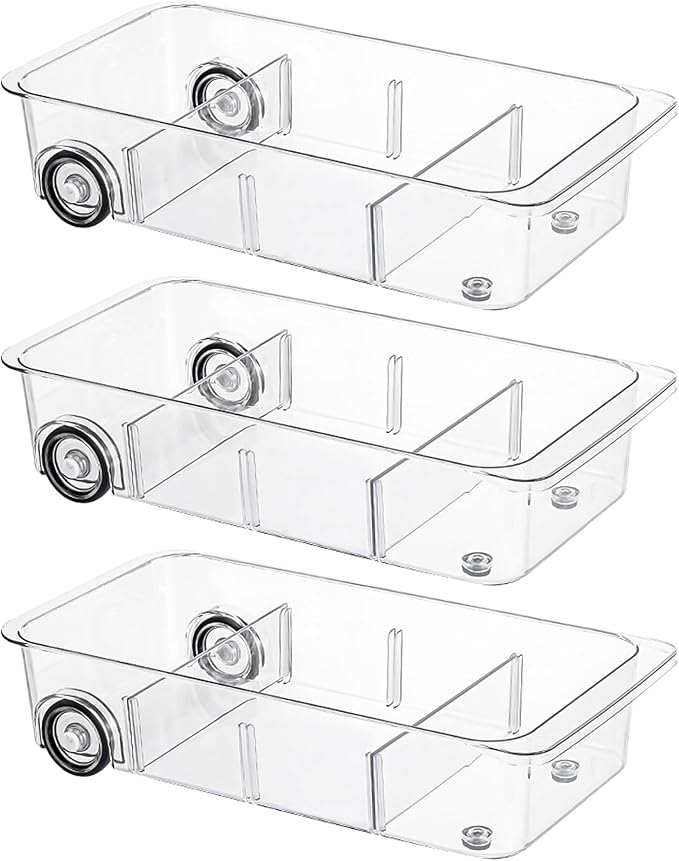 Fridge Organizer Bins With Wheels, 3 Pack Roll Out Refrigerator Organizers And by LXLXXL