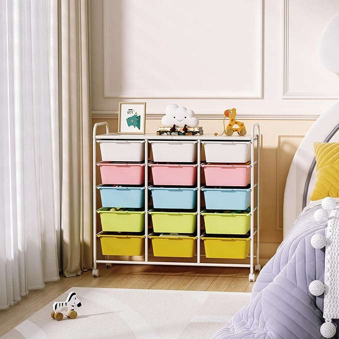 15 Drawers Rolling Cart With Wheels, Plastic Storage Drawer With Metal Frame - Image 2
