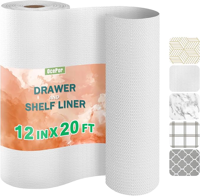 OcePor Non-Adhesive Drawer and Shelf Liner 12IN x 20FT, Non Slip Cabinet and by OcePor