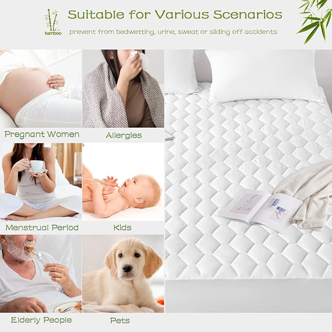 GRT King Mattress Protector Waterproof, Rayon from Bamboo, Cooling Quilted - Image 5