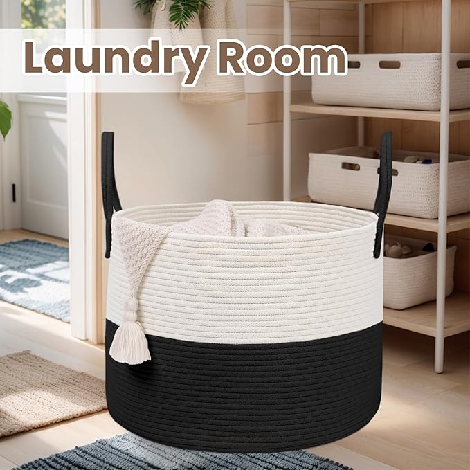 Woven Blanket Basket, 115L Large Rope Storage Bin - Image 7