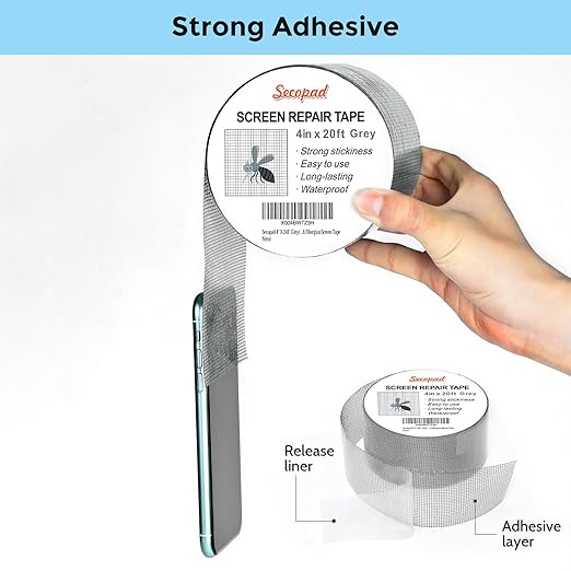 Grey Window Screen Repair Tape, 4IN X 20FT Screen Repair Kit - Image 3
