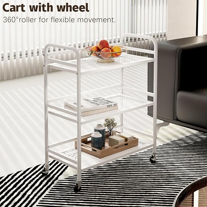 HDANI 3 Tier Metal Rolling Heavy Cart Supports 40 Lbs Per Tier, Rolling Cart - Image 2