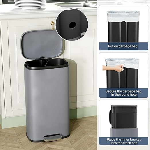 Arlopu 8 Gallon Step Trash Can, Stainless Steel Garbage Bin, Soft-Close Rubbish - Image 7