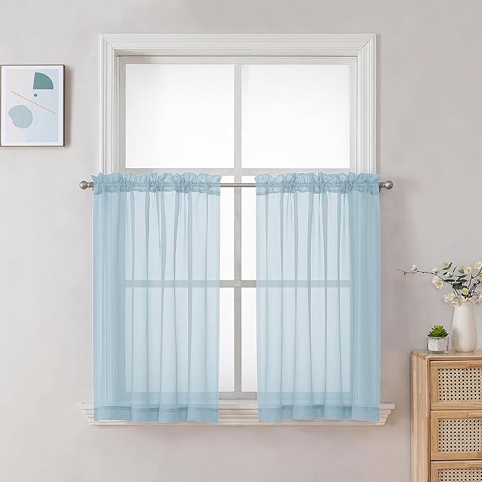Chyhomenyc Sky Blue Sheer Curtains 30 inch Length 2 Panels, Light Filtering by Chyhomenyc