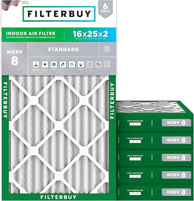 Filterbuy 16x25x2 Air Filter MERV 8 Dust Defense Replacement, Electrostatic by Filterbuy