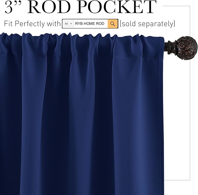 RYB HOME Kitchen Curtains Blackout Half Window Short Drapes - Image 2
