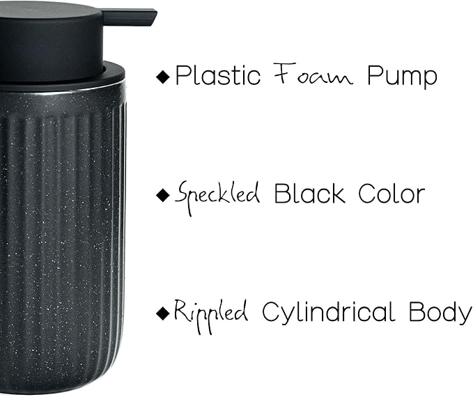 Black Ceramic Foaming Soap Dispenser, Speckled Rippled 12 oz Bottle - Image 2
