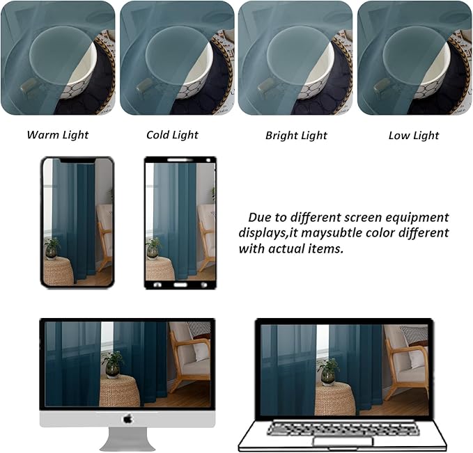 Chyhomenyc Stone Blue Sheer Curtains 78 Inches Long 2 Panels Set - Image 4