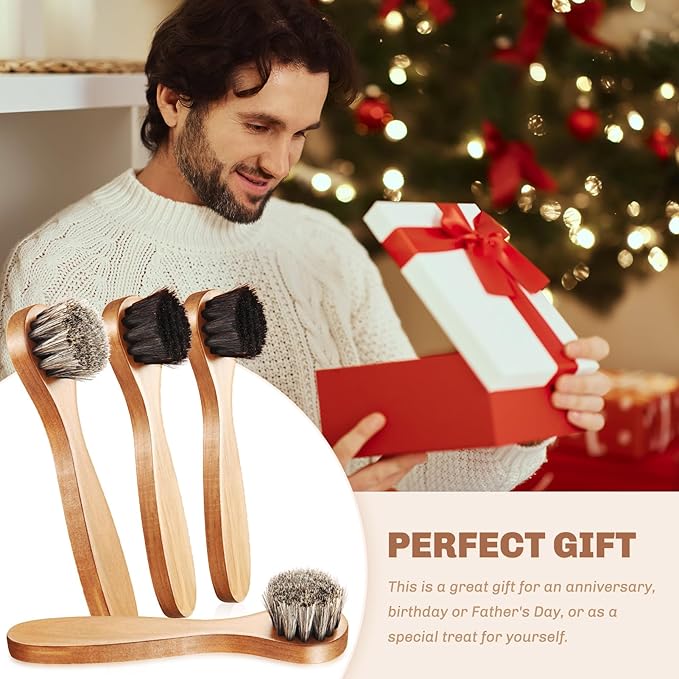 4 Pcs Horsehair Shine Shoes Brush Kit Polish Dauber Applicators Cleaning - Image 5