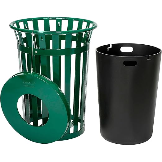 Global Industrial 36 Gallon Outdoor Slatted Steel Round Trash Can - Image 2