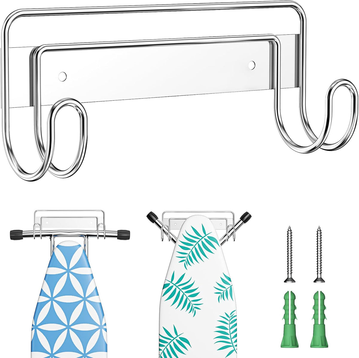 Ironing Board Hanger Wall Mount, Ironing Board Holder for T or Y Leg, Stainless Steel Iron Board Hanger, Laundry Room Wall Hook for Iron Board Holder (Silver)