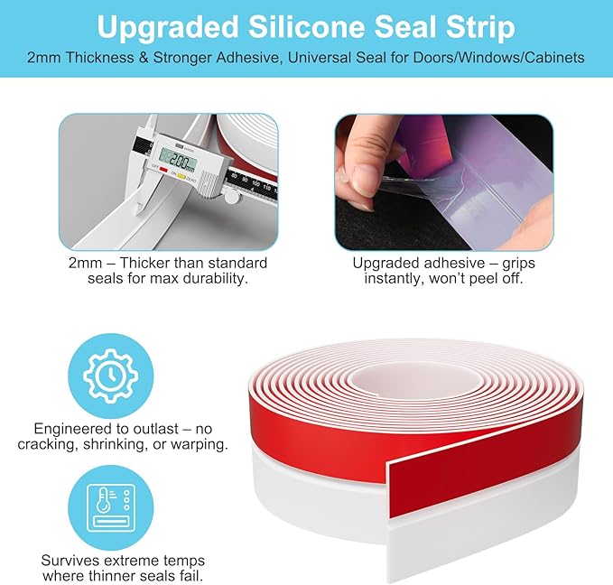 Heavy-Duty 36 ft x 3 in Weather Stripping, Extra Thick 2mm Door Draft Stopper - Image 3