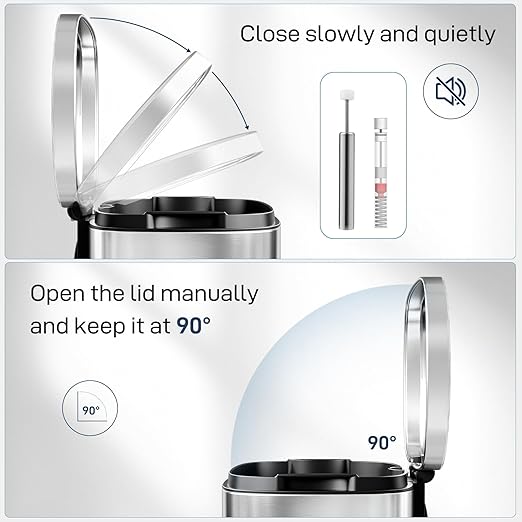 Arlopu 8 Gallon Step Trash Can, Stainless Steel Garbage Bin, Soft-Close Rubbish - Image 3