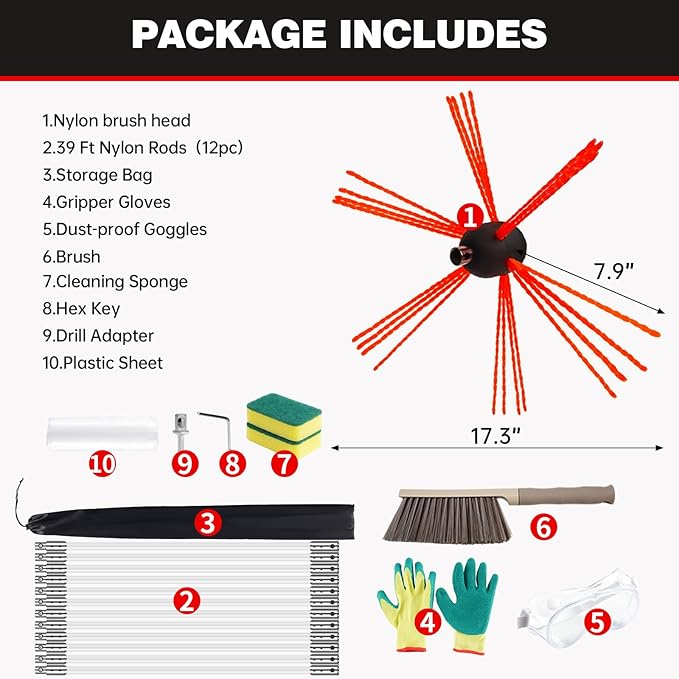 39 Feet Chimney Sweep Kit, Chrome Button Locking System, Chimney Cleaning Kit - Image 6