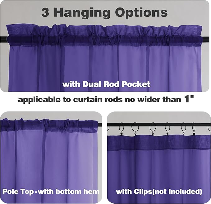 Chyhomenyc Sheer Valances for Windows 2 Packs, 42Wx14L Inches Small Window - Image 5